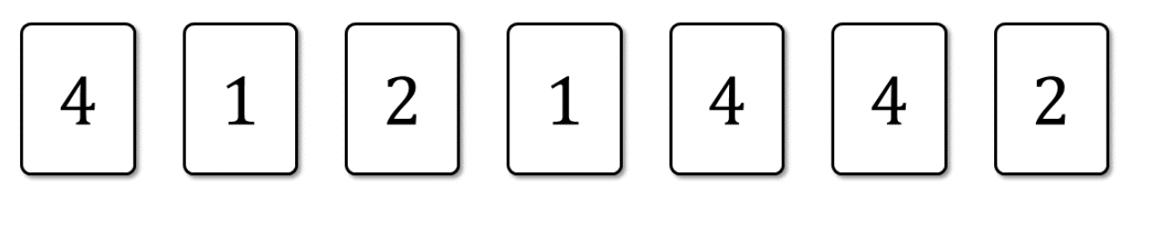 숫자 4, 1, 2, 1, 4, 4, 2가 적힌 카드 배열 예시