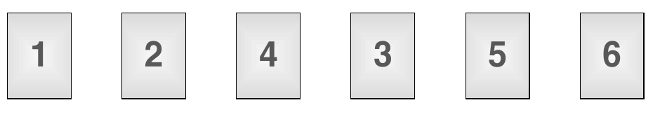 1, 2, 4, 3, 5, 6 순서로 놓인 여섯 장의 숫자 카드