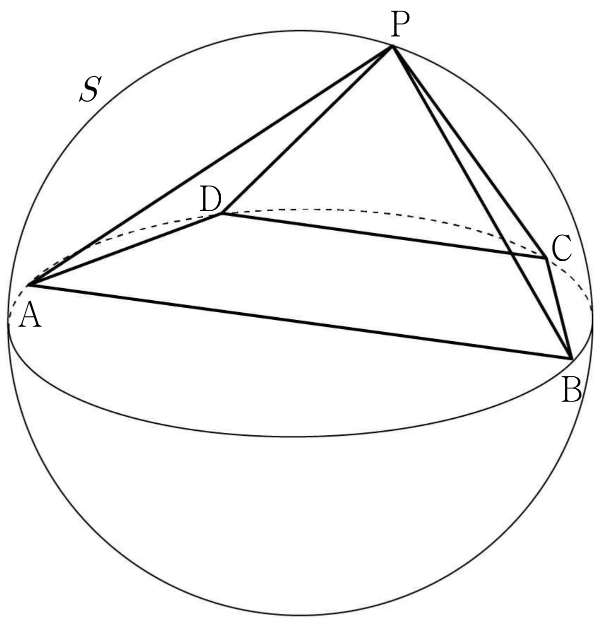 구 S 위의 A, B, C, D, P