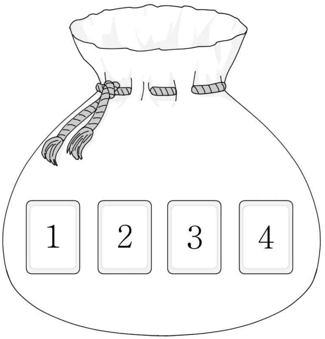 숫자 1, 2, 3, 4가 적힌 카드가 든 주머니