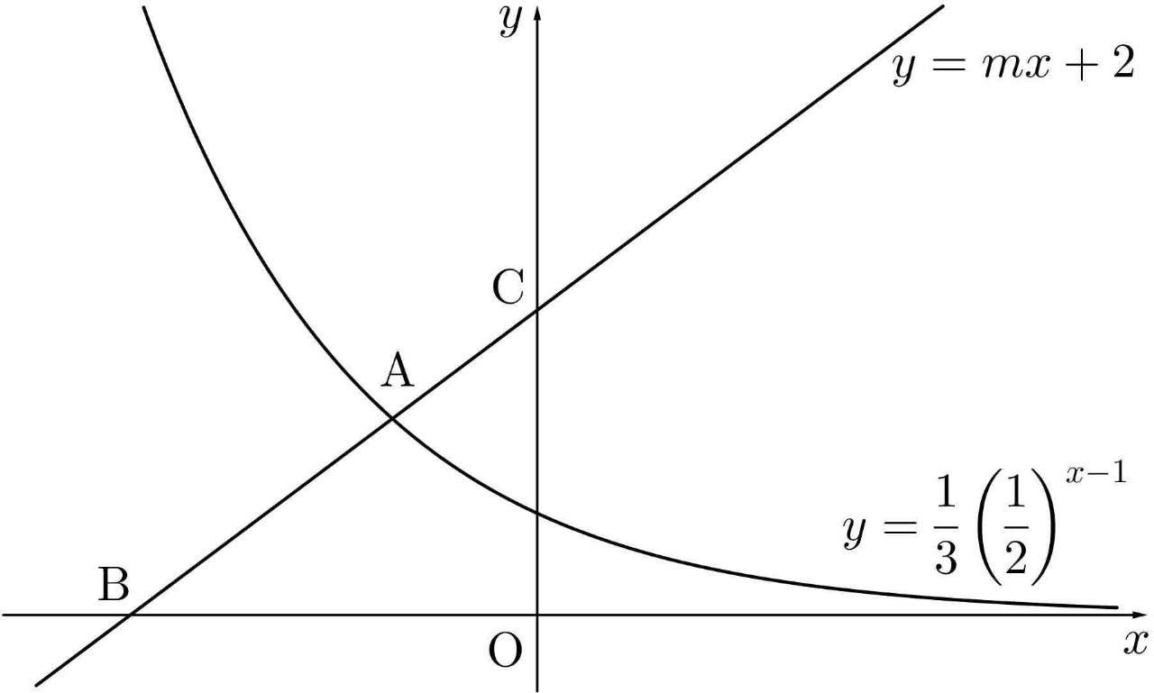 지수함수와 직선 및 교점 A B C
